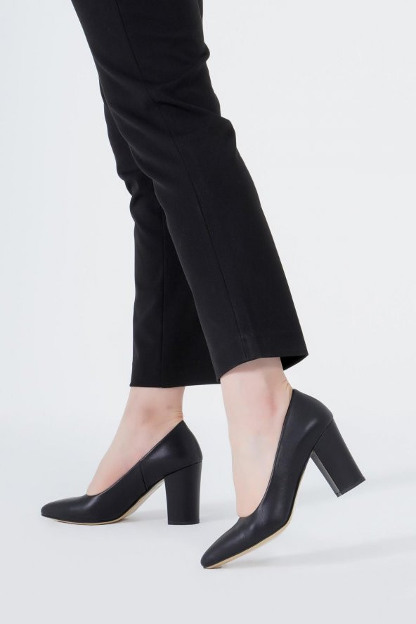 Hakiki Deri Kadın Stiletto Rahat Kalın Topuklu Ayakkabı - 5