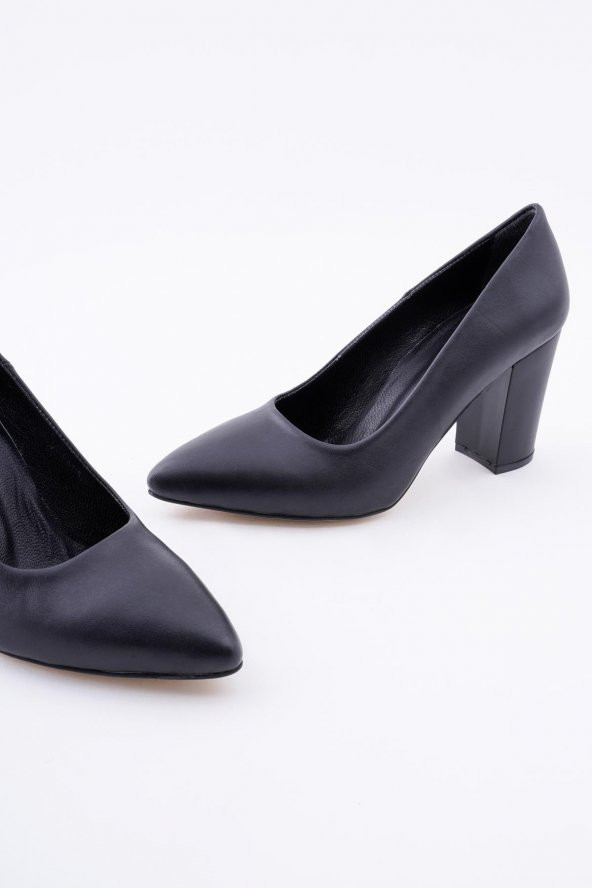 Hakiki Deri Kadın Stiletto Rahat Kalın Topuklu Ayakkabı - 6