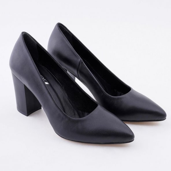 Hakiki Deri Kadın Stiletto Rahat Kalın Topuklu Ayakkabı - 8