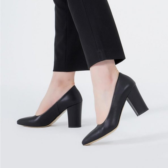 Hakiki Deri Kadın Stiletto Rahat Kalın Topuklu Ayakkabı - 9