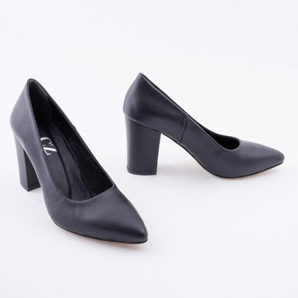 Hakiki Deri Kadın Stiletto Rahat Kalın Topuklu Ayakkabı - 10