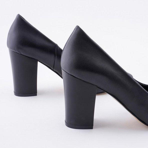 Hakiki Deri Kadın Stiletto Rahat Kalın Topuklu Ayakkabı - 12