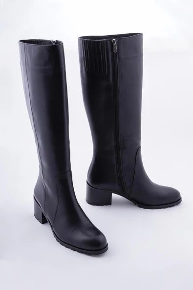 Hakiki Deri Kadın Düz Çizme Diz Altı Kaymaz Kışlık Ayakkabı - 4