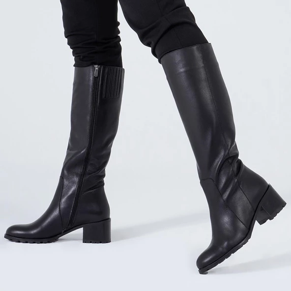 Hakiki Deri Kadın Düz Çizme Diz Altı Kaymaz Kışlık Ayakkabı - 7