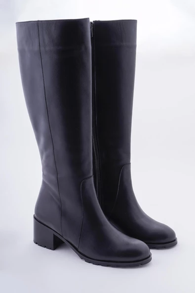 Hakiki Deri Kadın Düz Çizme Diz Altı Kaymaz Kışlık Ayakkabı - 2