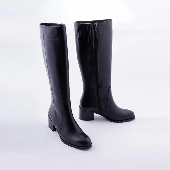 Hakiki Deri Kadın Düz Çizme Diz Altı Kaymaz Kışlık Ayakkabı - 8