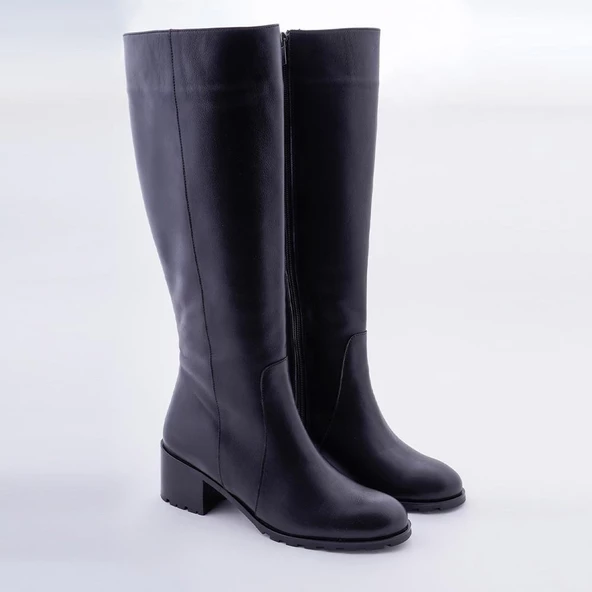 Hakiki Deri Kadın Düz Çizme Diz Altı Kaymaz Kışlık Ayakkabı - 9