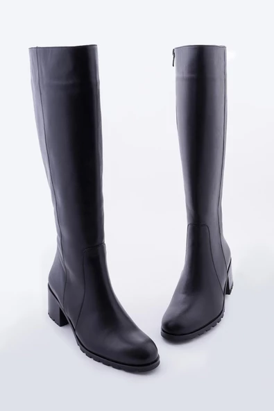 Hakiki Deri Kadın Düz Çizme Diz Altı Kaymaz Kışlık Ayakkabı - 6