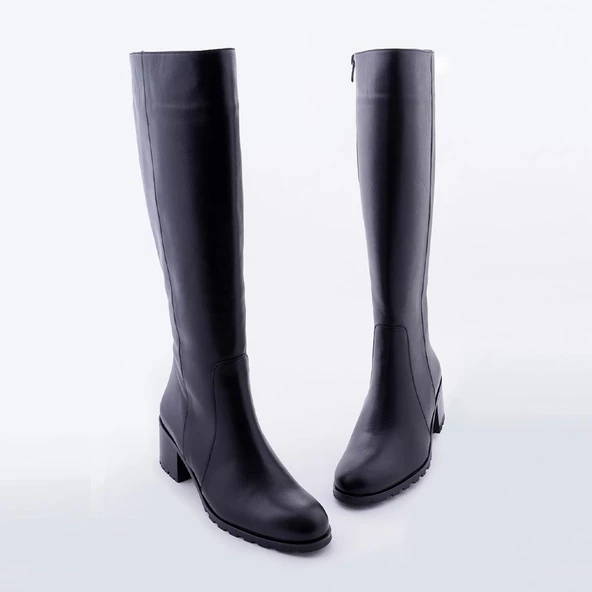 Hakiki Deri Kadın Düz Çizme Diz Altı Kaymaz Kışlık Ayakkabı - 12