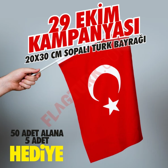 Sopalı Türk Bayrağı 20x30 cm Alpaka Kumaş 50 Adet+5 Adet HEDİYE - 2