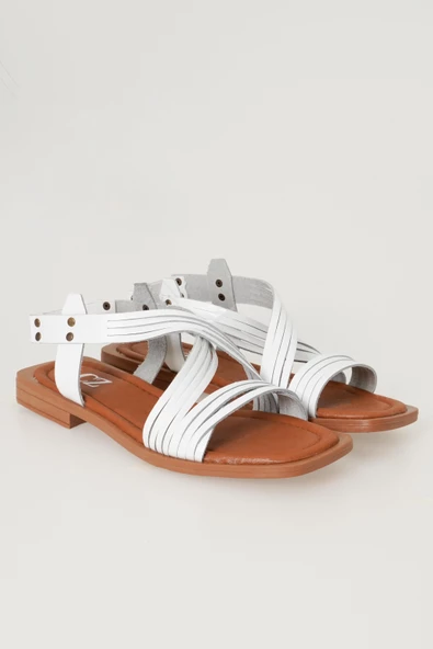 Hakiki Deri Kadın Sandalet Rahat Yazlık Ayakkabı Kalın Bantlı - 6