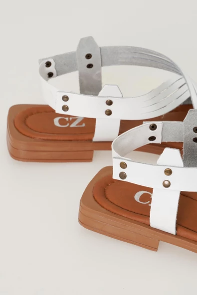 Hakiki Deri Kadın Sandalet Rahat Yazlık Ayakkabı Kalın Bantlı - 8