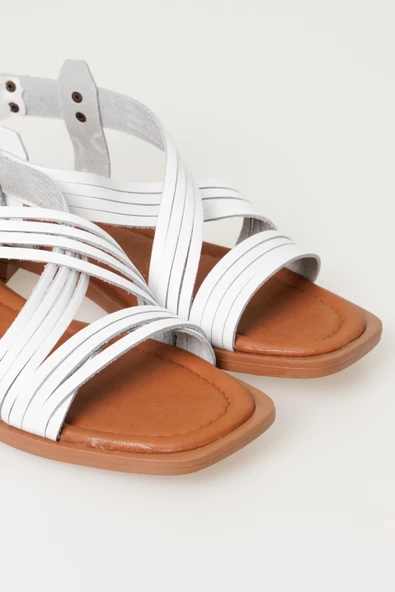 Hakiki Deri Kadın Sandalet Rahat Yazlık Ayakkabı Kalın Bantlı - 7