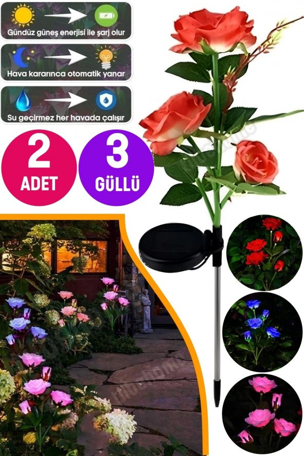 Kırmızı Gül Çiçeği Solar Led Güneş Enerjili Bahçe Aydınlatma Avlu Bahçe Yolu Dış Mekan Süs Lambası