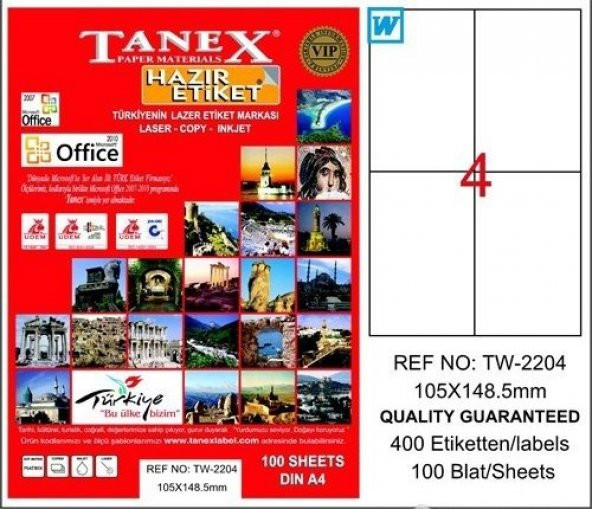 TANEX 105x148,5 MM LAZER ETİKET TW-2204