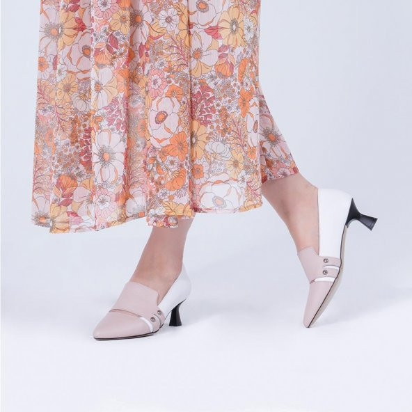 Hakiki Deri Kadın Topuklu Ayakkabı Metal Zımbalı Sivri Burunlu - Resim 11