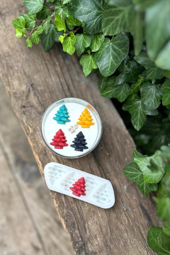 3D Çam Mini Dörtlü Mum Kalıbı (Silikon) (1 Adet) - Resim 2