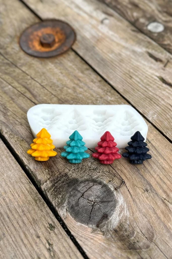 3D Çam Mini Dörtlü Mum Kalıbı (Silikon) (1 Adet) - Resim 4