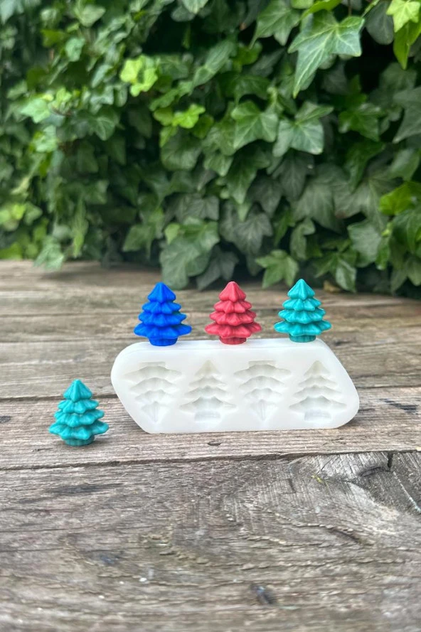 3D Çam Mini Dörtlü Mum Kalıbı (Silikon) (1 Adet) - Resim 5