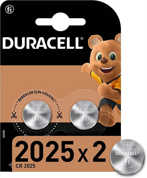 Duracell 2025 Lityum Düğme Pil 3V, 2li Paket (CR2025)
