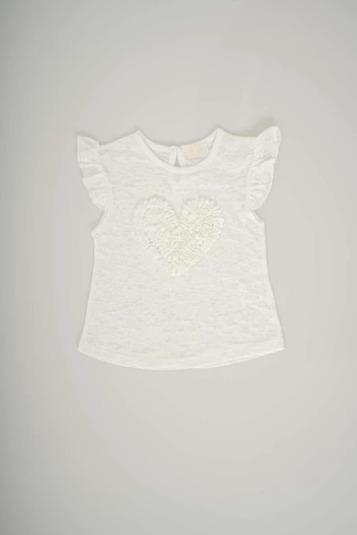 KIZ BEBEK KALP DESENLİ KOL MODELLİ PAMUK TİŞÖRT ürün görseli