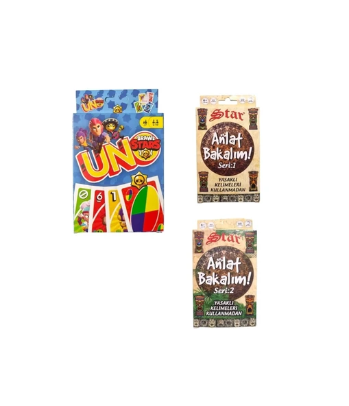 Brawl Stars Uno + Anlat Bakalım Seri 1 + Seri 2 Oyun Kartı - 3 lü Set ürün görseli