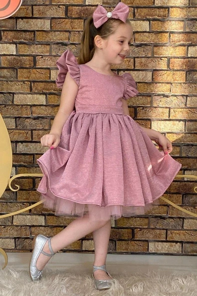 Kız Çocuk Parıldayan Pudra Elbise - 3