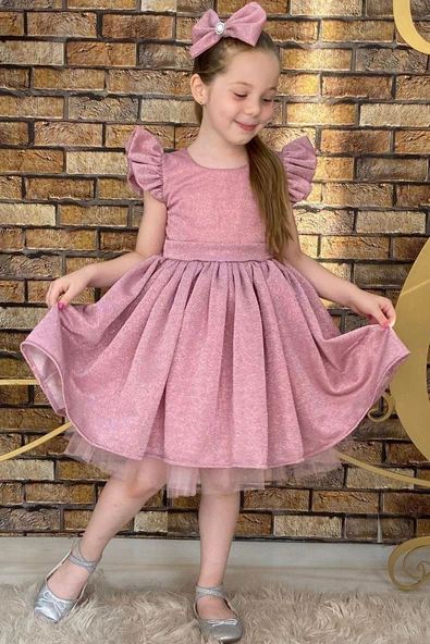 Kız Çocuk Parıldayan Pudra Elbise - 2