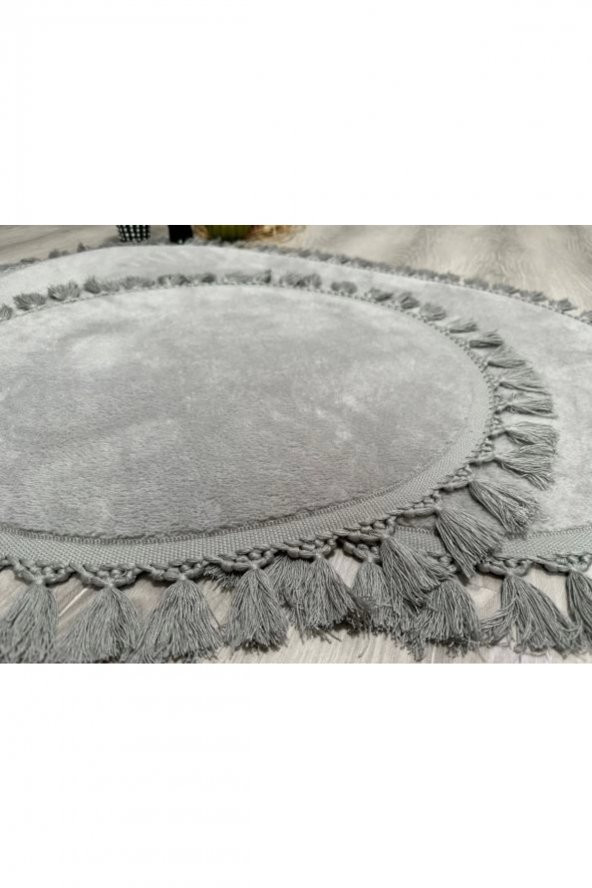 Orkide Home Dekoratif Modern Simirna Peluş Gri Ponpon Saçaklı Oval Klozet Takımı - 2