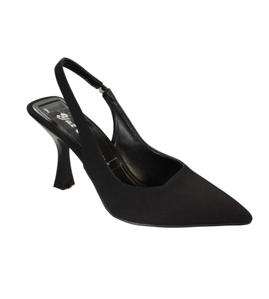 YAZKIŞ Kadın Siyah Ten Mat Kumaş 8cm Şamdan Topuk Arkası Açık Burnu Sivri Topuklu Stellto Ayakkabı ürün görseli