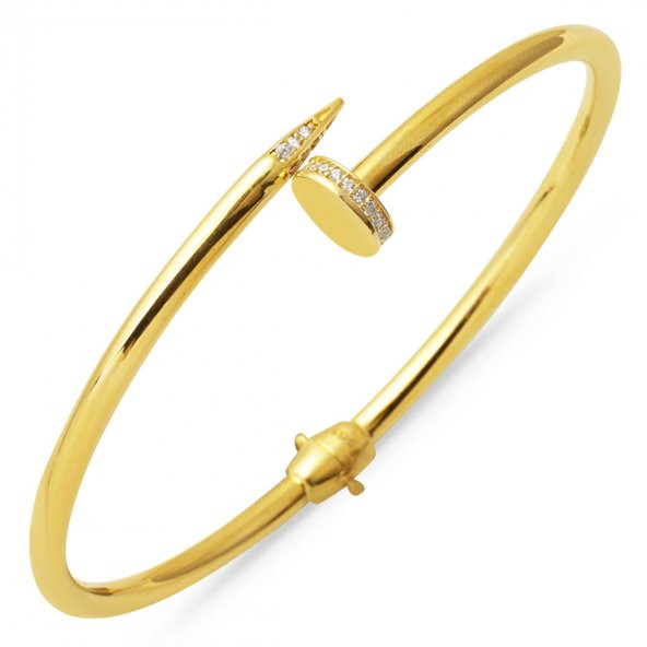 14 Ayar Taşlı Çivili Kelepçe Altın Bilezik ürün görseli 1