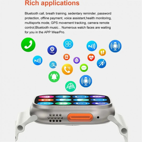 TT C800 Ulta 8 HiWacth Aleminyum Kasa Akıllı Saat 1.99 inh NFCli Android/İos Uyumlu - 5