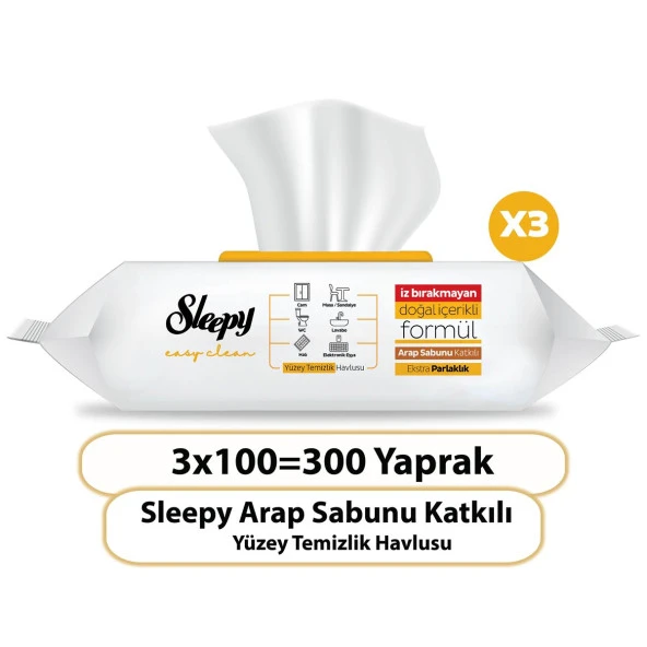 Sleepy Easy Clean Arap Sabunu Katkılı Yüzey Temizlik Havlusu&Mendili 3x100 (300 Yaprak)  - 2