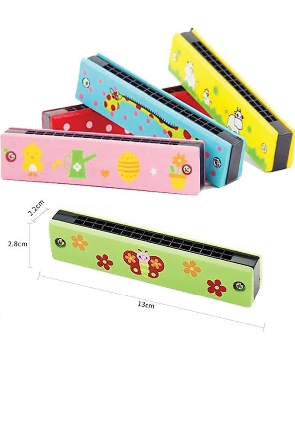 Ahşap Mızıka Renkli Desenli Çocuk Mızıka – Renkli Mızıka – 16 Delikli Çift Sıralı Mızıka 5 Adet - 2