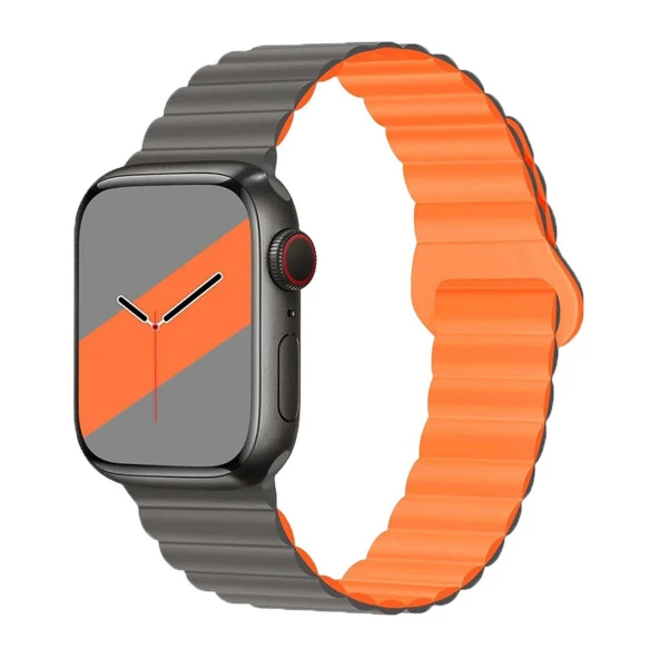 E2M APPLE WATCH 42-44-45-49MM KRD-06 DERİ BÜKME ÇİFT RENKLİ GRİ KORDON ürün görseli