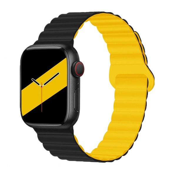 E2M APPLE WATCH 42-44-45-49MM KRD-06 DERİ BÜKME ÇİFT RENKLİ SARI KORDON