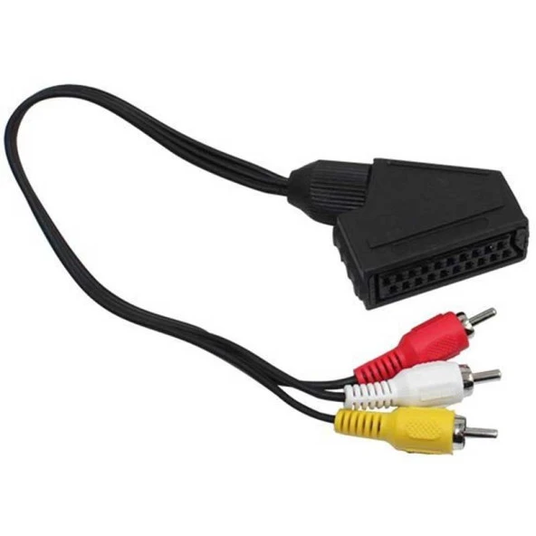 Ayt Scart Adaptör Dişi Rca Erkek 1.2 Mt. Kablo Renkli Görüntü Ses Rca Kablosunu Scart Girişine Dönüştürücü Çevirici