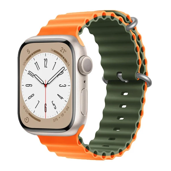 E2M APPLE WATCH 38-40-41MM KRD-28 OCEAN ÇİFT RENKLİ TURUNCU KORDON - Resim 2