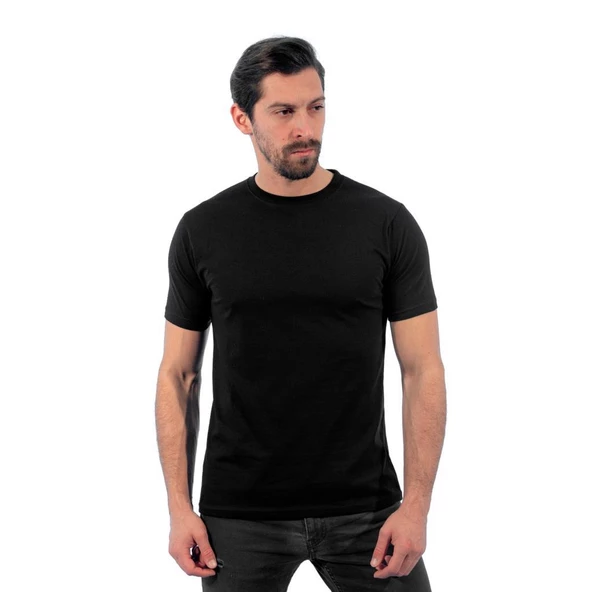 Sıfır Yaka Tişört, Siyah -112E450- Bisiklet Yaka Tshirt, T-shirt