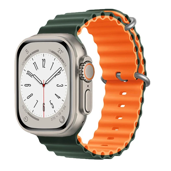 E2M APPLE WATCH 38-40-41MM KRD-28 OCEAN ÇİFT RENKLİ HAKİ KORDON - Resim 2