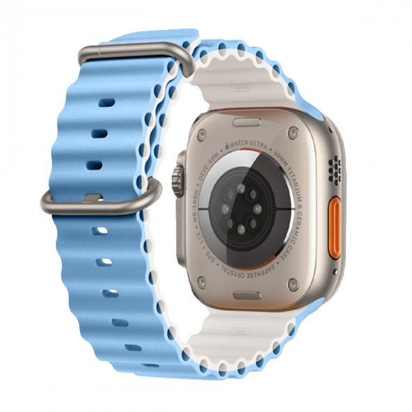 E2M APPLE WATCH 42-44-45-49MM KRD-28 OCEAN ÇİFT RENKLİ AÇIK MAVİ KORDON