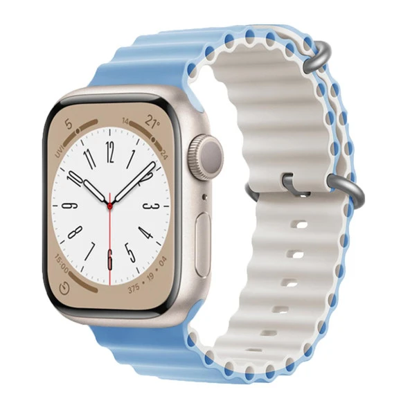 E2M APPLE WATCH 42-44-45-49MM KRD-28 OCEAN ÇİFT RENKLİ AÇIK MAVİ KORDON - 2