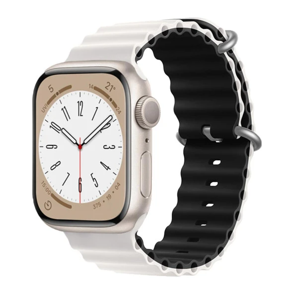 E2M APPLE WATCH 42-44-45-49MM KRD-28 OCEAN ÇİFT RENKLİ BEYAZ KORDON - Resim 2