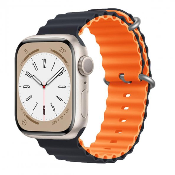 E2M APPLE WATCH 42-44-45-49MM KRD-28 OCEAN ÇİFT RENKLİ SİYAH KORDON - Resim 2
