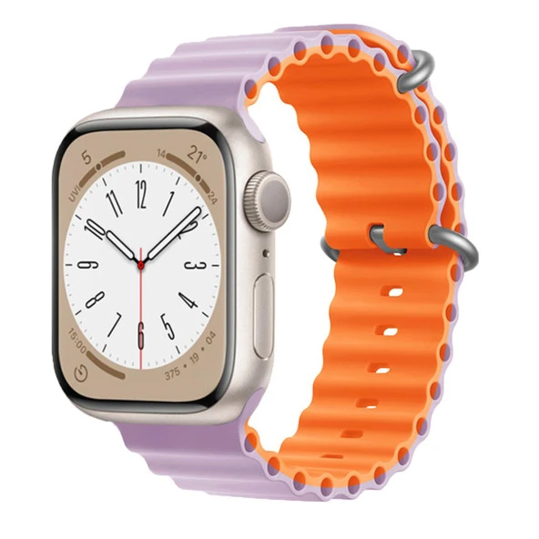E2M APPLE WATCH 42-44-45-49MM KRD-28 OCEAN ÇİFT RENKLİ LİLA KORDON - Resim 2