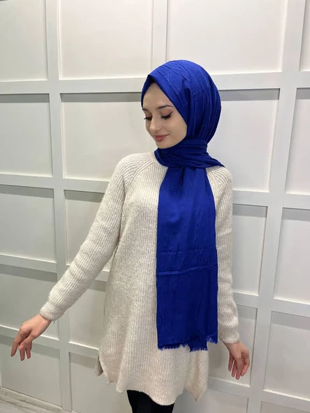 Loryan Scarf Viva Crush Pamuklu Şal 00380  KOYU SAKS - 3