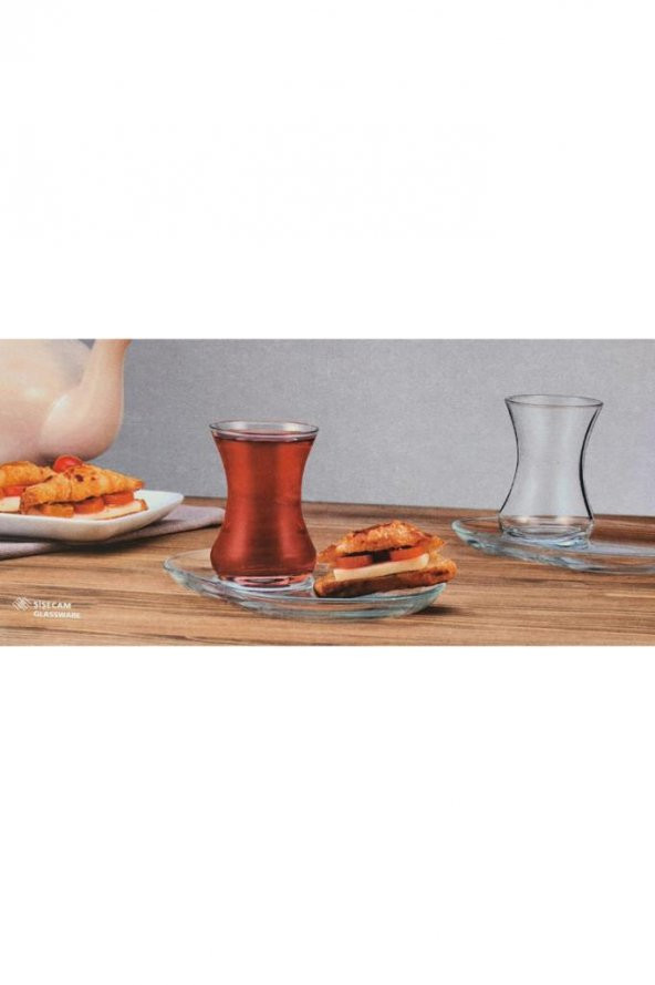 96994 8 Parça Cam İnce Belli Sunumluklu Çay Bardağı Seti - 2