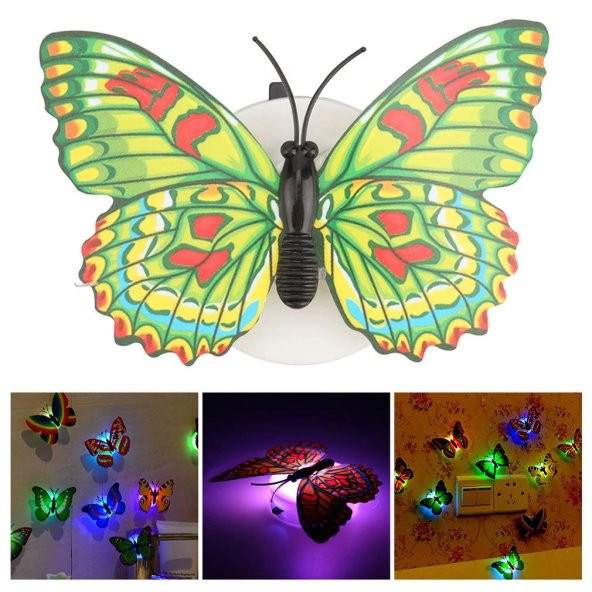Renkli LED Gece Işıklar Mini Kelebek Figürlü Yapışkanlı Ev Dekorasyonu Çocuk Odası için Dekoratif