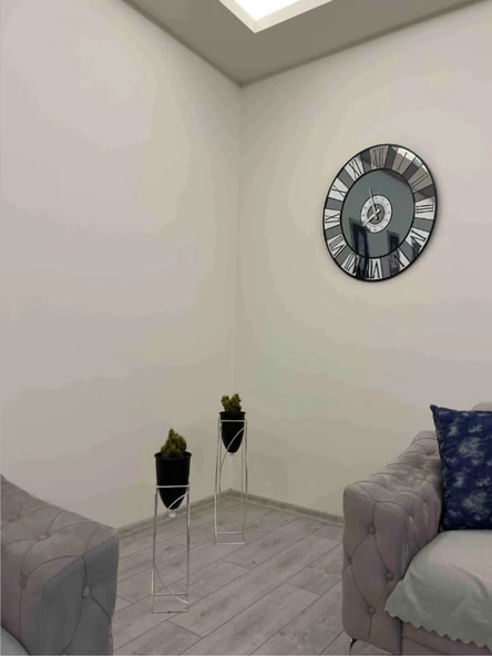 Metal 2'li Metal Gümüş Ayaklı Dekoratif Siyah Saksı Çiçeklik Vazo FLYON-HSN102 - 3