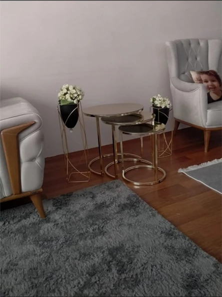 Metal 2'li Metal Gold Ayaklı Dekoratif Siyah Saksı Çiçeklik Vazo FLYON-HSN102 - 8